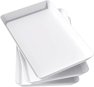 Lifewit Plastic Serving Tray for Party Supplies, White Trays for Serving Food, Reusable Large Platter for Buffet, Fruit, Dessert, Snack, Veggie, Kitchen and Outdoor Use, Rectangle, 14.5" x 9.5", 3 Pcs