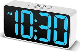 DreamSky Compact Digital Alarm Clock with USB Port for Charging, Adjustable Brightness Dimmer, Blue Bold Digit Display, Adjustable Alarm Volume, 12/24Hr, Snooze, Bedroom Desk Alarm Clock.