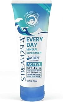 SPF 45 Every Day Active Mineral Sunscreen | 75 ml Biodegradable & Reef Safe Sunscreen for Face & Body | Non-Greasy, Lightweight & Sheer Mineral Protection Against UVA & UVB by Stream2Sea