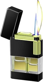Metal windproof dual flame lighter, switchable soft flame and windproof jet flame, with transparent visible air chamber, suitable for indoor, outdoor, barbecue, candle, the best gift for men (butane n