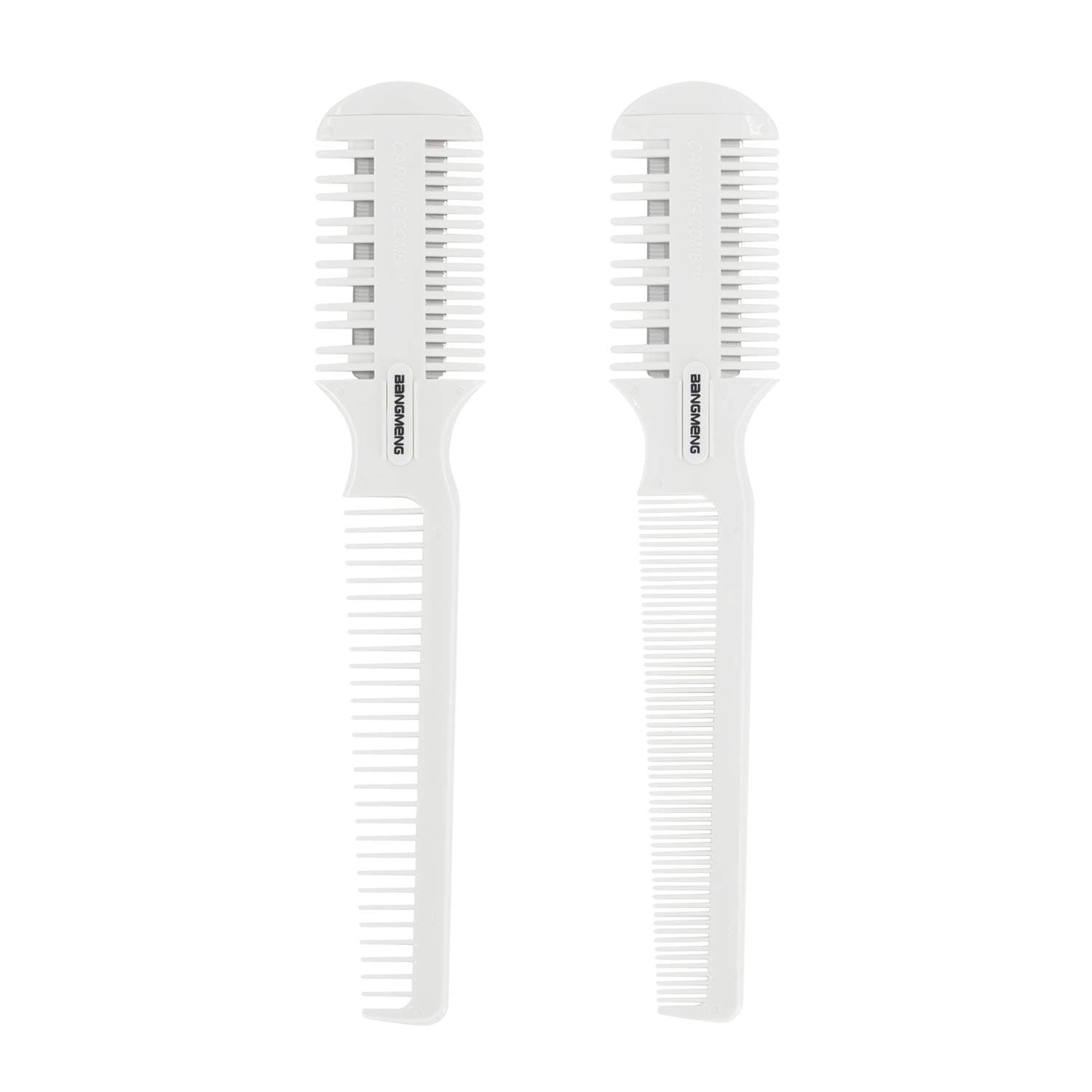 Hair Trimmer With Split Ends Razor - 2 Pieces For Thin & Thick Hair Cutting and Styling: Dense & Wide Teeth Combs, Double-Edge Blades