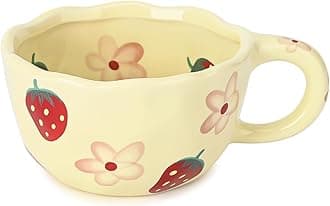 Koythin Ceramic Coffee Mug, Cute Floral Fruit Cup, Couple Mugs 8.5 oz/ 250 ml for Latte Tea Milk, Suitable for Mom on Mother's Day (Strawberry Flowers)