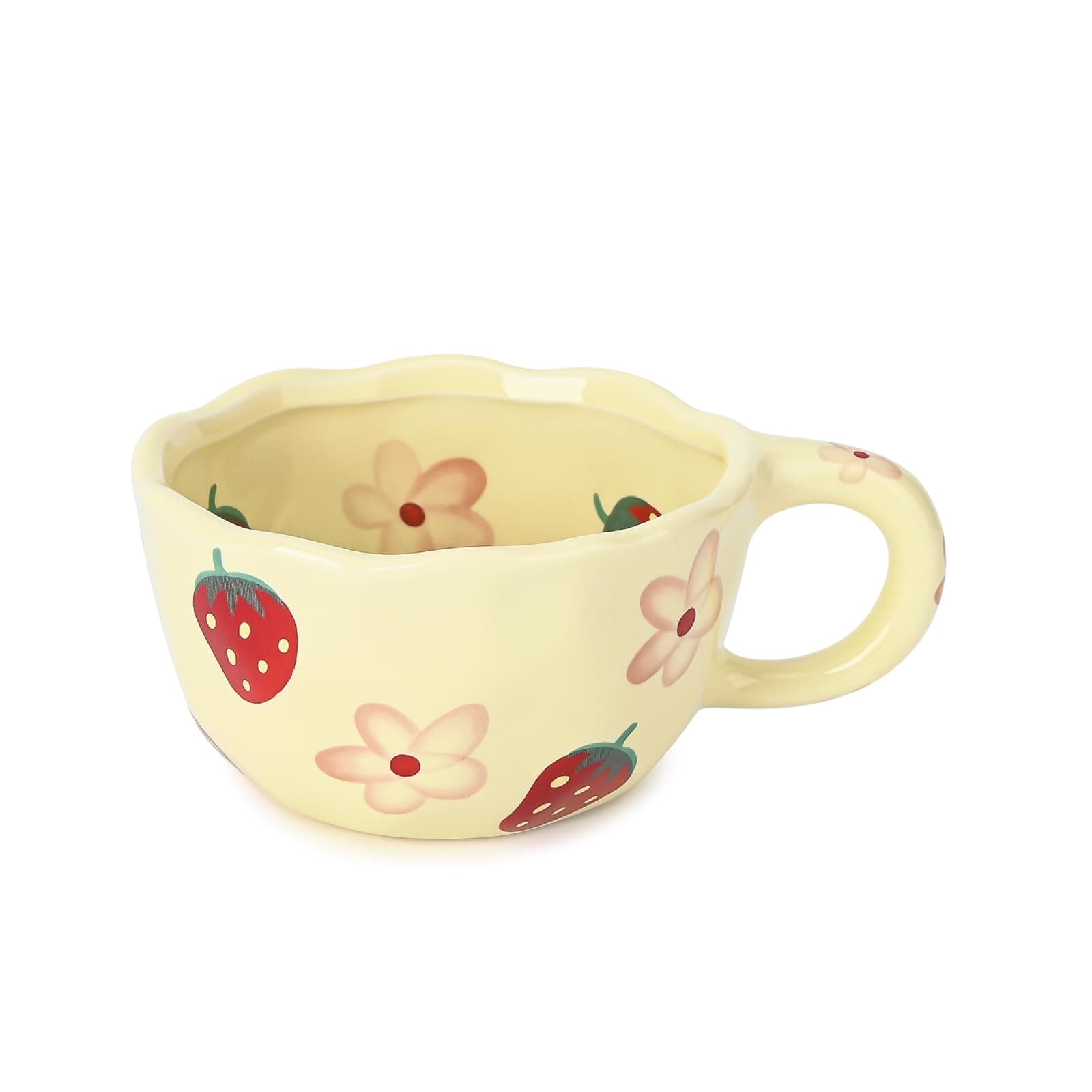 Koythin Ceramic Coffee Mug, Cute Floral Fruit Cup, Couple Mugs 8.5 oz/ 250 ml for Latte Tea Milk, Suitable for Mom on Mother's Day (Strawberry Flowers)