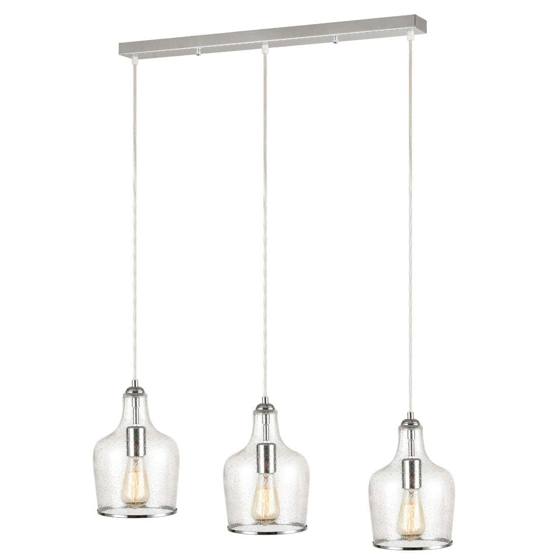 CLAXY Vintage Kitchen Island Pendant Light 3-Light Seeded Glass Hanging Chandelier Chrome Finish