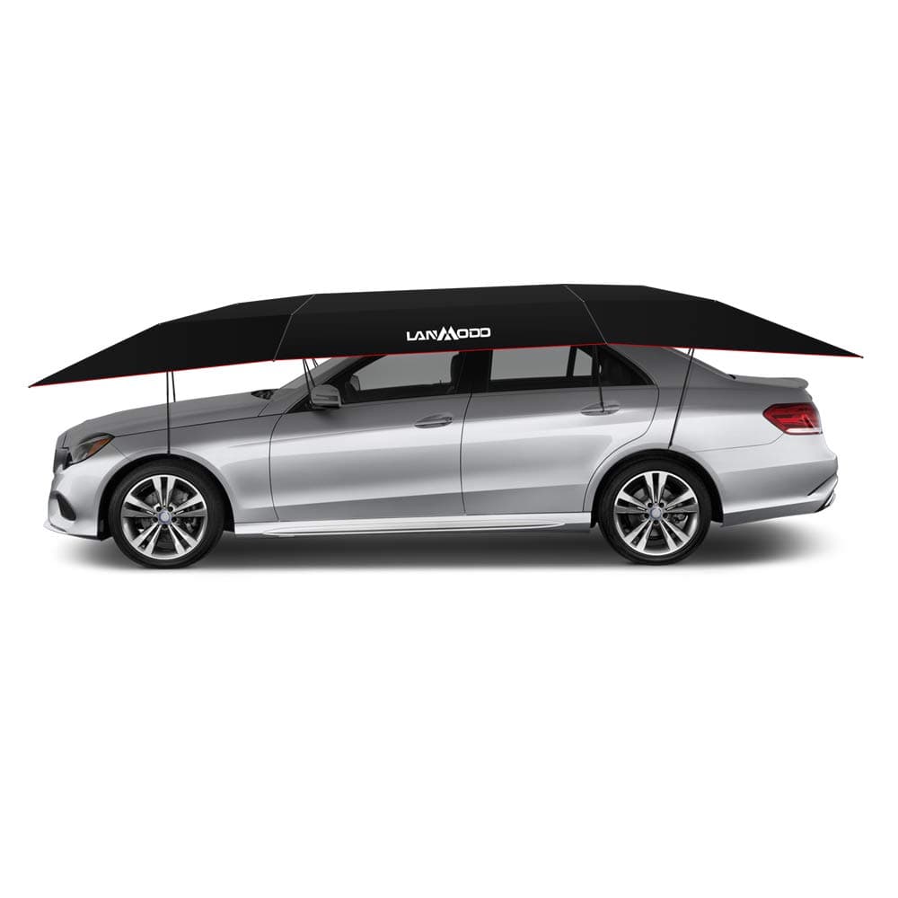 LANMODO Pro Semi-auto Car Tent Movable Carport Folded,Car Umbrella Tent with Anti-UV,Water-Proof, Proof Wind, Snow, Storm, Hail, Falling Objects 188.97X90.5 inch (4.8M Semi-auto without Stand, Black)