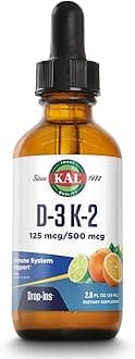 D3 K2 DropIns 125 mcg / 500 mcg Liquid Vitamin D3 K2 Drops, Bone Health, Heart Health and Immune Support Supplement, Natural Citrus Flavor, 60-Day Money Back Guarantee, Approx. 59 Serv, 2 FL OZ