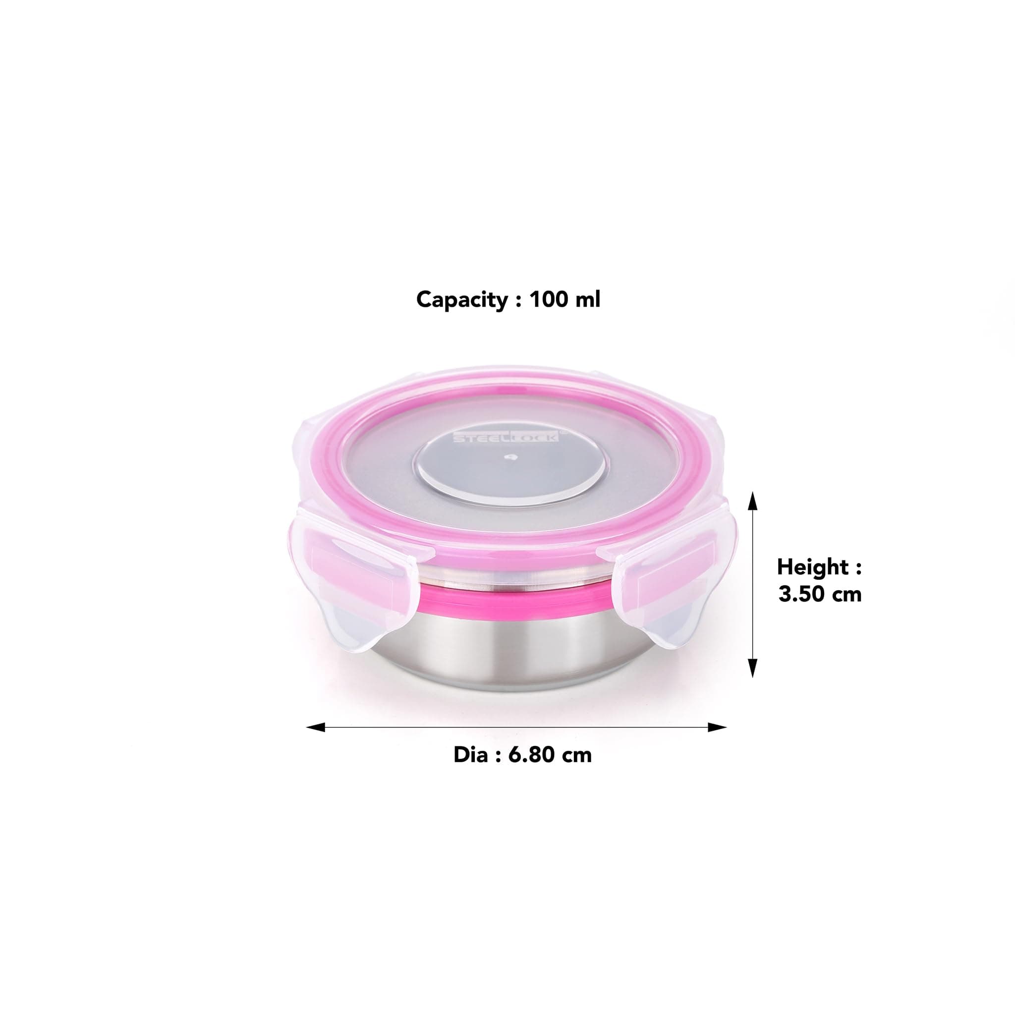 STEELLOCK Stainless Steel Airtight Container with Lid | Leakproof, BPA-Free | Multipurpose Food Storage Containers/Tiffin/Dabba for Office, School & Kitchen | SL-1100-set of 5, 100ml each, Pink