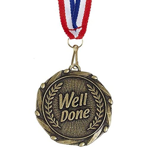 45mm Combo45 Well Done Medal with Red, White & Blue Ribbon, with Free Engraving upto 60 letters, Bulk Qty's Available, 5,10,15,20,25,50 & 100 qty's with Free P&P