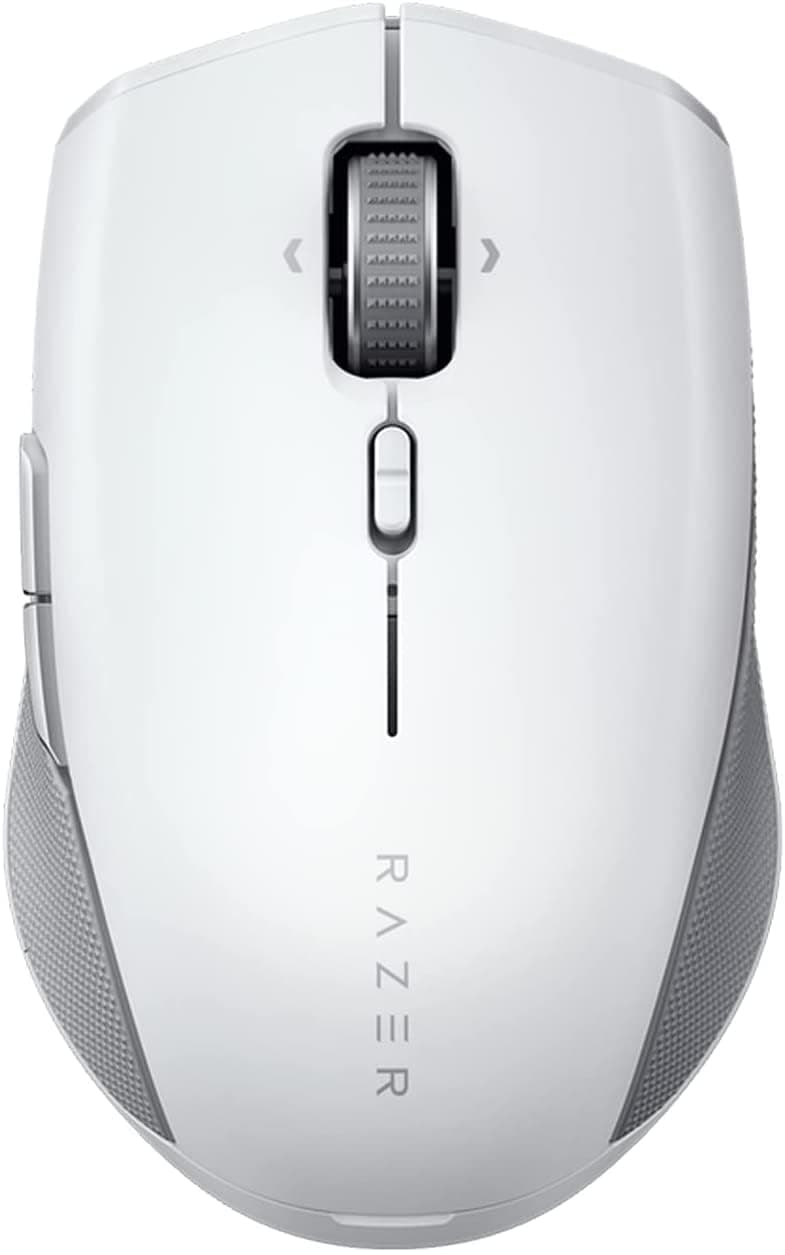 Pro Click Mini Portable Wireless Mouse: Silent Tactile Mouse Clicks, Sleek & Compact Design, HyperScroll Technology, Productivity Dongle, Connect up to 4 Devices, 7 Programmable Buttons - White