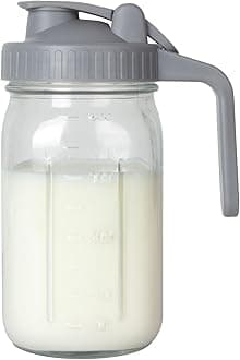 Breast Milk Pitcher 32oz Glass Pitcher with Lid, Formula Pitcher Leakproof Drip-Free Spout, Wide Mouth Mason Jar Pitcher for Easy Pouring, Dishwasher Safe Breastmilk Storage Pitcher