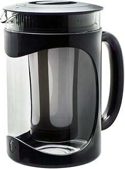 Burke Deluxe Cold Brew Iced Coffee Maker, Comfort Grip Handle, Durable Glass Carafe, Removable Mesh Filter, Perfect 6 Cup Size, Dishwasher Safe, 1.6 qt, Black
