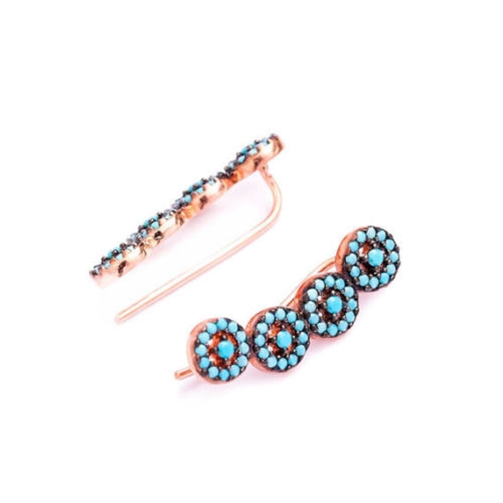 Ear Climber Crawler Cuff Earrings Turquoise Rose Gold Plated