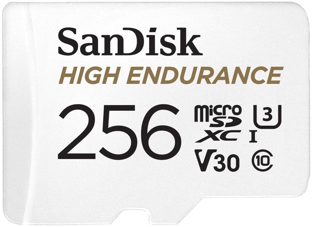 SANDISK 256GB High Endurance Video microSDXC Card with Adapter for dash cam and home monitoring systems - C10, U3, V30, 4K UHD, Micro SD Card - SDSQQNR-256G-GN6IA