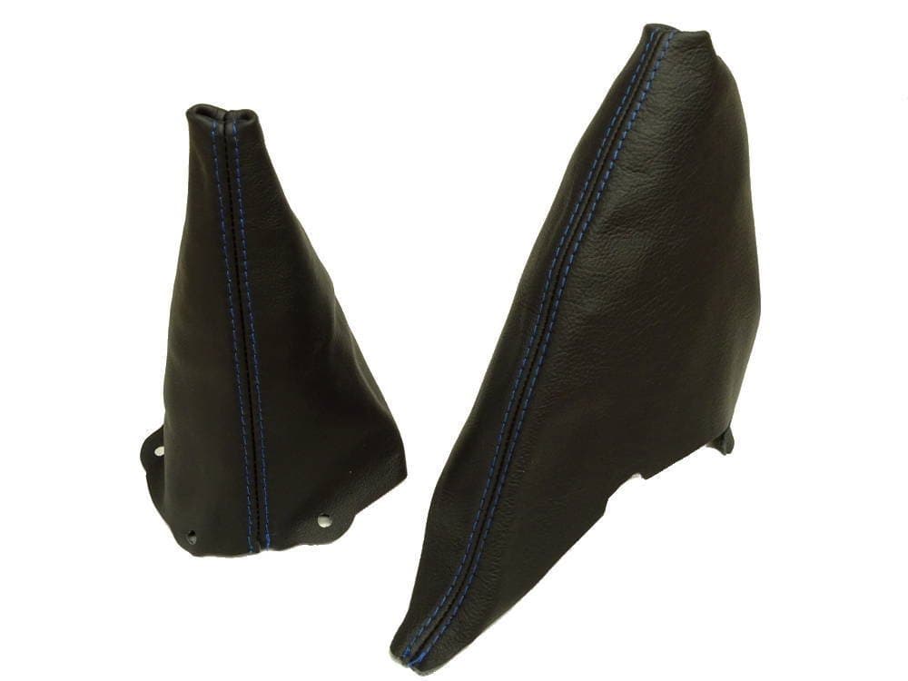 Ltd for Mini Cooper R50 R53 S-One 2001-2006 Manual Shift & E Brake Boot Black Italian Leather Blue Stitching