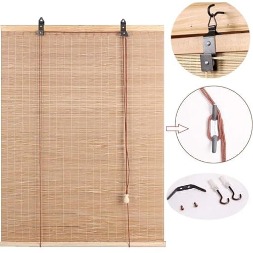 Natural Bamboo Roller Blind,Bamboo Blinds,Roman Roller Shades For Window/Door/Patio,Ceiling or Wall Installation,Light-Transmissive,Non-Transparent,All Installation Parts Included (130x300cm/51x118in)