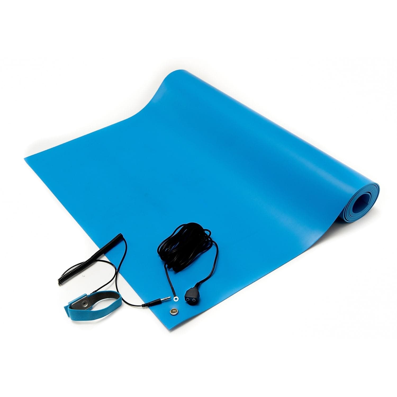 Bertech ESD Anti-Static Table Mat Kit, 16 In. x 24 In., Blue, Includes an ESD Wrist Strap and ESD Grounding Cord, MADE IN USA