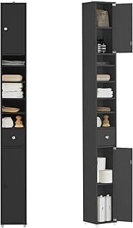 Narrow Bathroom Storage Cabinet, Tall Slim Bathroom Organizers and Storage for Small Spaces, Freestanding Skinny Cabinet with Doors and Shelves for Tight Corners Black BZR34-SCH