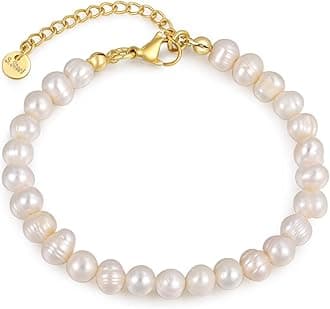 White Freshwater Pearl Bracelets for Women - Pearl Bracelet with Adjustable Golden Clasp - Gifts for Women - Gifts for Birthdays Anniversary Freindship