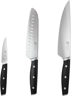 MasterChef Chef Knife Set of 3 Professional Quality Kitchen Knives (Chef, Santoku & Paring) for Precision Home Cooking, High Carbon Stainless Steel Blades & Triple Riveted Handles