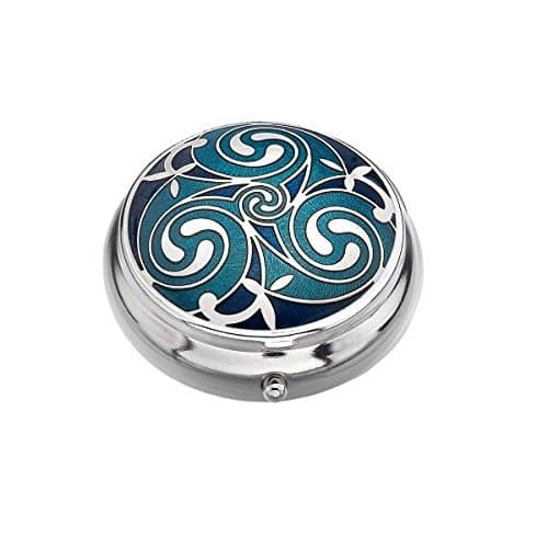 Silver Plated Pill Box in Blue Triskele Design