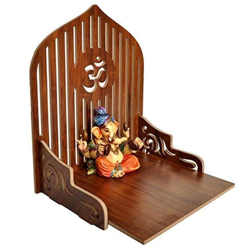 ZUPER Wood Hand Crafted Om Pattern Home Temple for Puja Temple for Home and Office I Puja Stand I Wooden Mandir I Puja Shelve, (Brown) (Pack of 1)