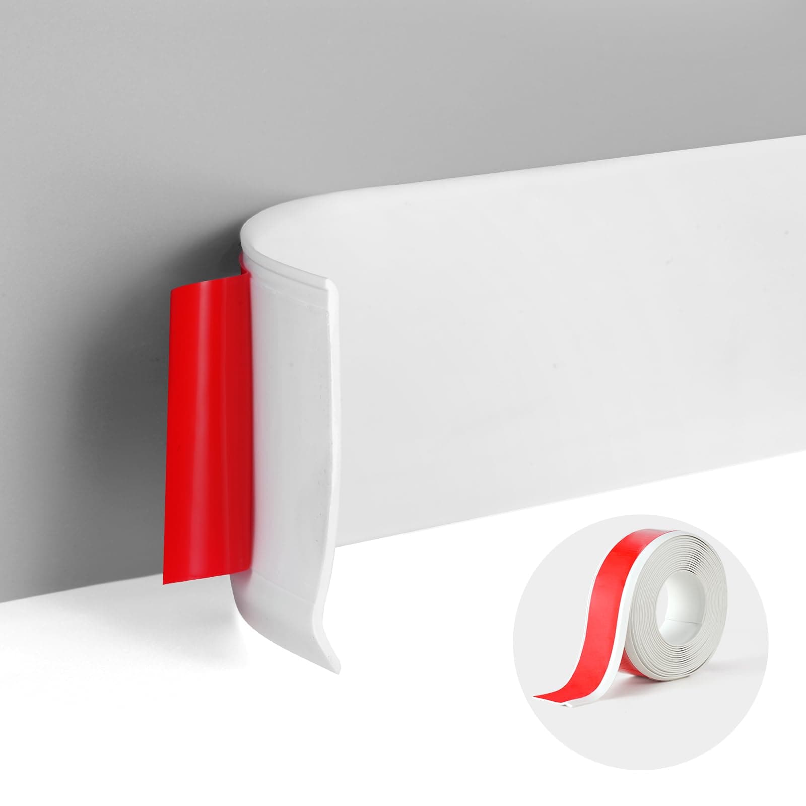 Peel and Stick Baseboard Trim,2.1 Inch x 20 Feet Rubber Wall Base Moulding Trim,White Cove Base Vinyl Baseboard (White)