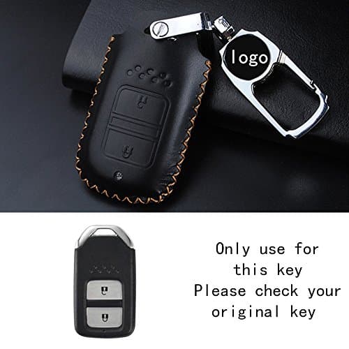 RAOPING Leather Car Key Case Cover holder Keychain For Honda Vezel city civic Jazz CRV Crider HRV Fit Freed 2 button Auto Smart key Case Bag Ring (Black Brown line)