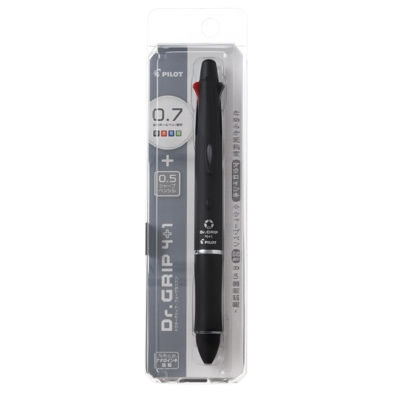 Dr. Grip 4+1, 4 Color 0.7 mm Ballpoint Multi Pen & 0.5 mm Mechanical Pencil - Black Body (BKHDF1SFN-B)