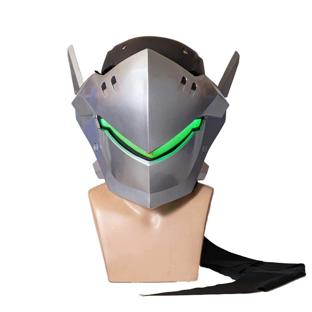 OW Genji Mask Light-up Eyes 1:1 Props Knight Genji Wearable Cosplay Helmet Game Anime Costume Accessory Prop Silver