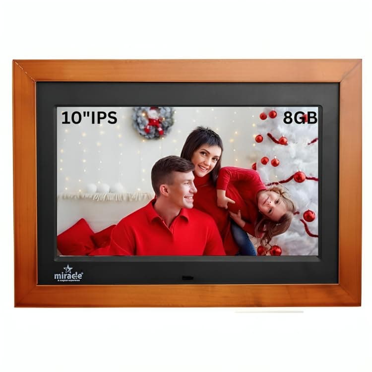 Miracle Digital 10''(25.4) IPS Wooden Digital Photo Frame with High Def Screen,USB DiskCard, RemotePhotos SlideShow,Video Audio, Support SD Built in 8GB Memory & 2GB RAM 180°Wide Angle Viewing(Dark)