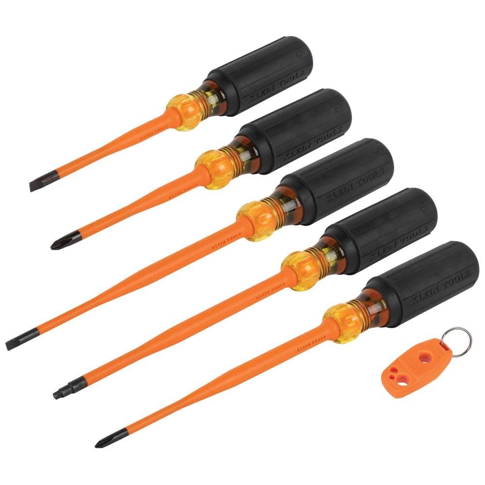 33736INS Insulated Screwdriver Set, 1000V Slim-Tip Driver with Phillips, Cabinet and Square Bits and a Magnetizer, 6-Piece