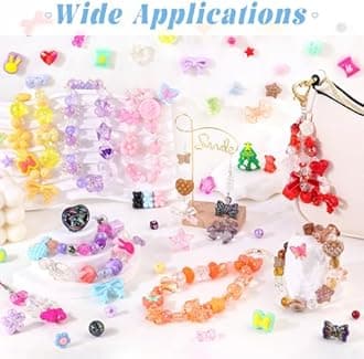 500-550PCS TINKRSTUFF Assorted 8 Colors Mixed Acrylic Beads For Bracelet Making, Cute Beads For Jewelry Making Flower Bow Butterfly GummyBear Aesthetic Bracelet Beads,DIY Necklace Keychain Phone Charm