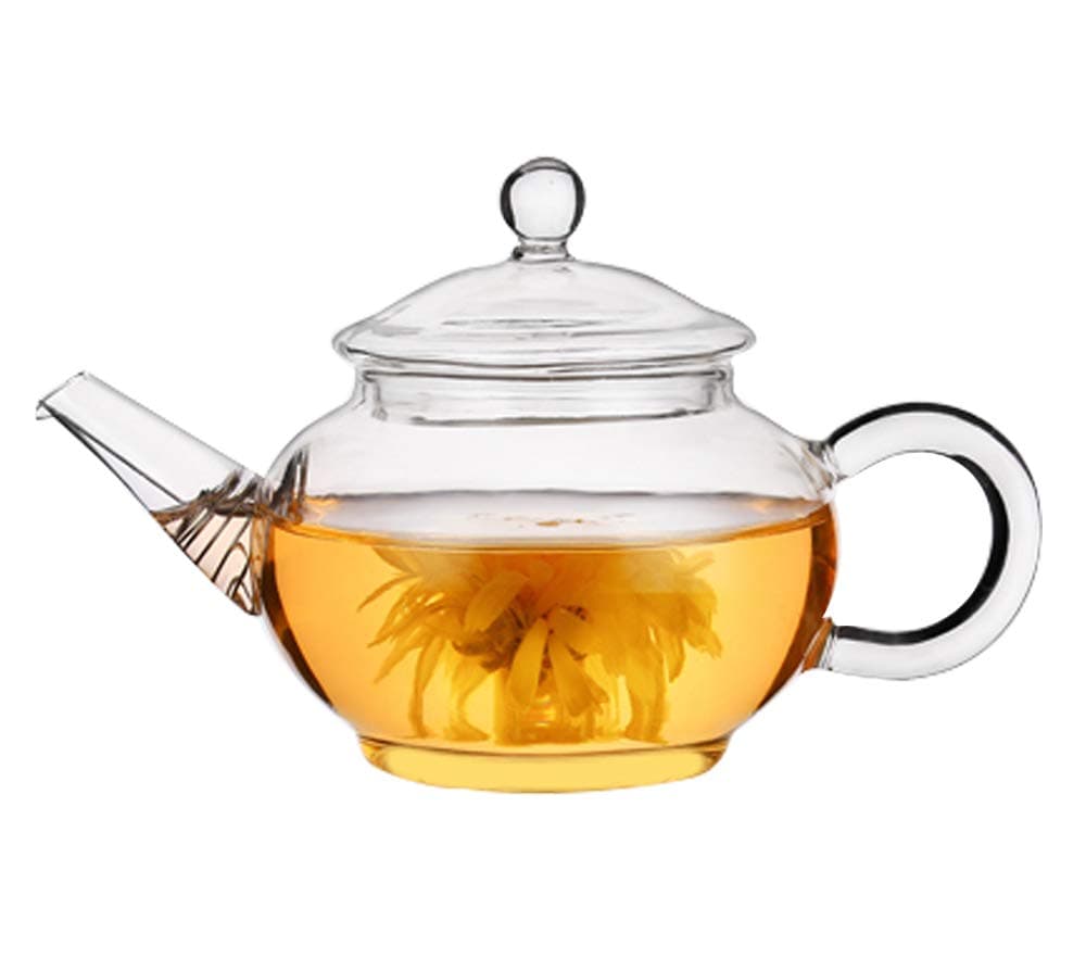 Glass Teapot - Isend Small Tea Pot Tea Strainer with Wire Coil Filter for Loose Leaf Tea and Blooming Tea (250ml)