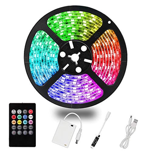 YDZM LED Strip Lights Battery Powered, Waterproof RGB LED Light Strips 20Key Remote Control 6.56ft/2M,5V USB Rope Lights Music Sync Color Changing SMD 2835 for DIY TV Party Outdoor Romantic Lights