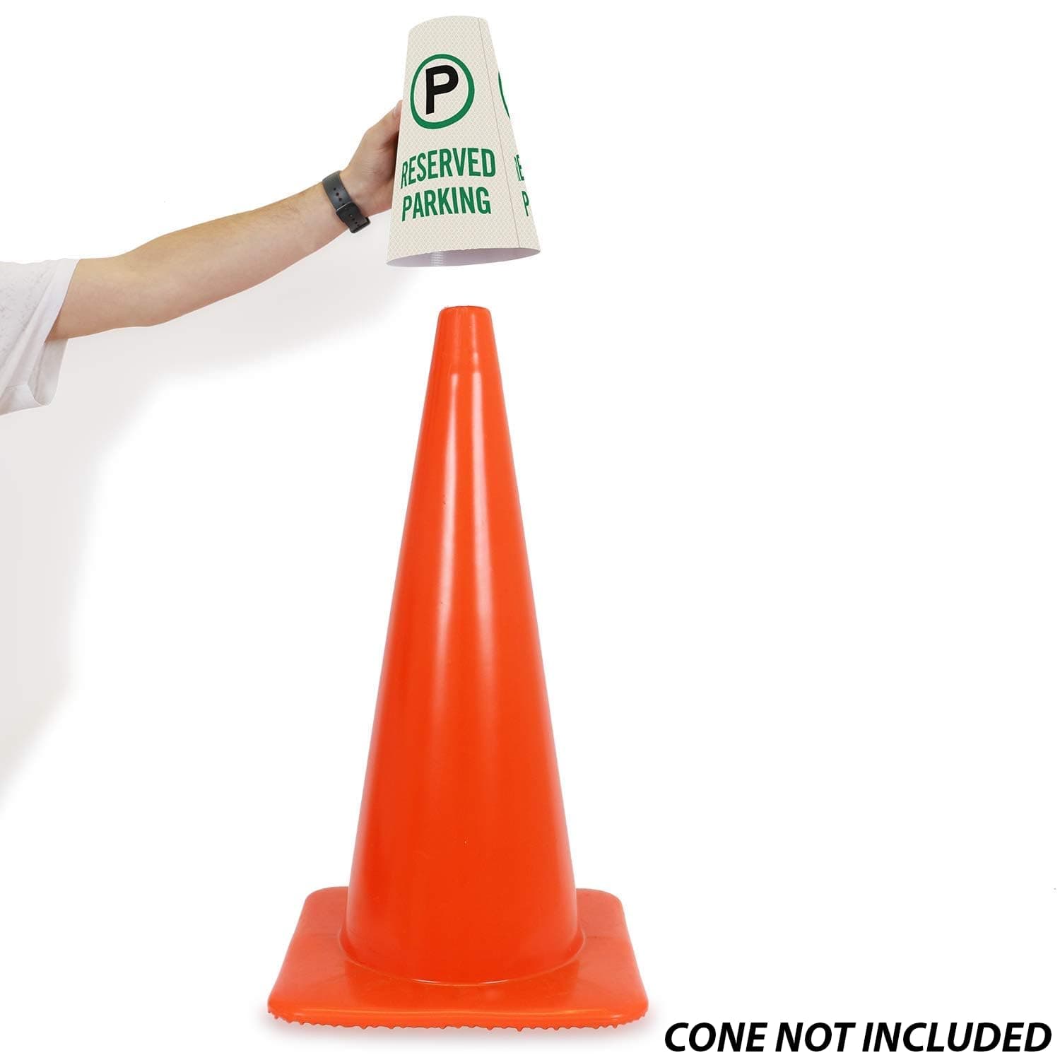 SmartSign "Reserved Parking" Bright Reflective Cone Message Sleeve, [Cones Not Included]