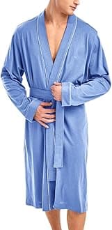 Men's Pure Cotton Bathrobe Lightweight Kimono and Hooded Spa Robes Soft Sleepwear