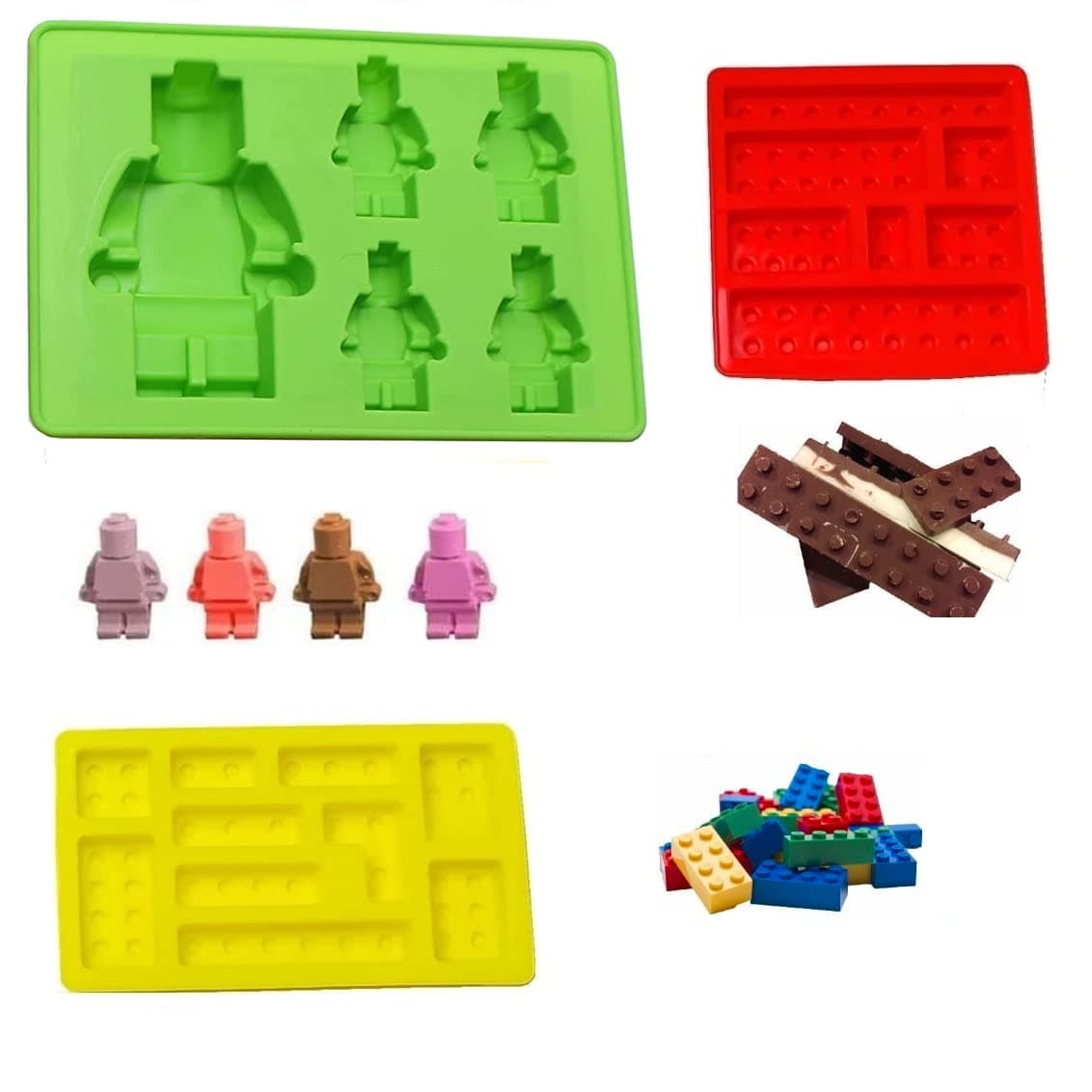 - Building Brick Candy Mold Silicone Chocolate Robot Mold Set of 3 Ice Trays Ideal Making Melted Chocolate Fondant Cake Jelly Ice Cube for Kids Party