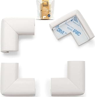 HeftyFit Corner Protector for Baby (4 Large Corners), Heavy-Duty Soft Rubber Foam Furniture Corner Bumper Guards, 3M Adhesive Pre-Taped, Oyster White (Off White)
