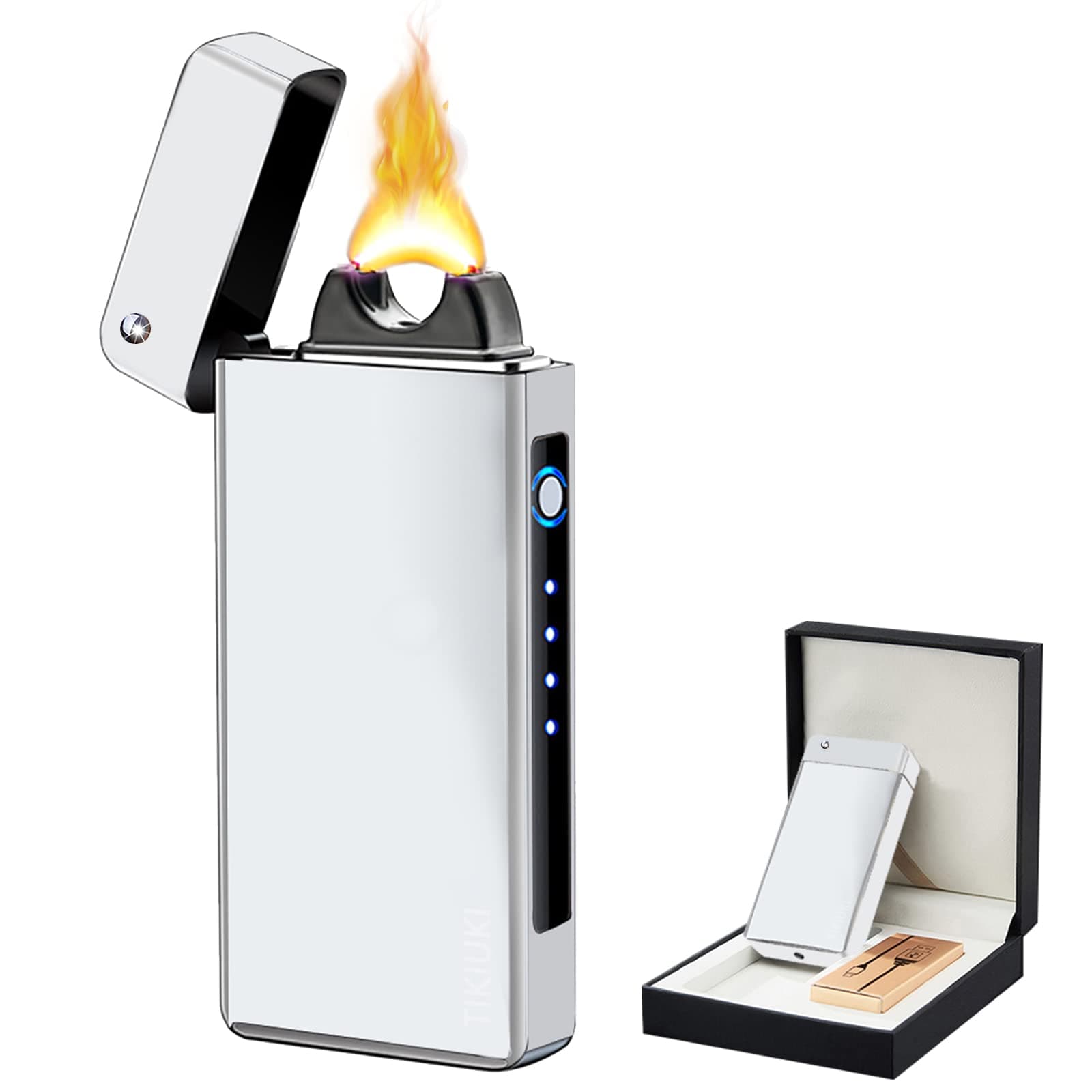 - Plasma Lighter Rechargeable, Windproof USB Lighters Arc Cool Lighter with Projection Stone, Visual Battery Auto-Off, Vintage Custom Lighters Design for Outdoor Camping Candle Gift(Silver)