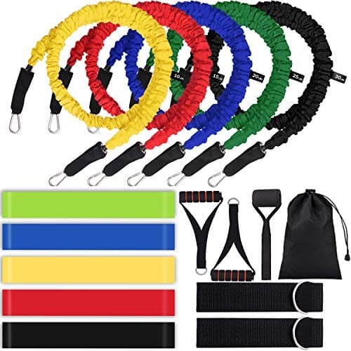 16pcs Resistance Bands Set with Handles Home Workout Equipment Exercise Bands for Resistance Training and Physical Therapy Working Out Door Anchor Ankle Straps Resistance Loop Bands