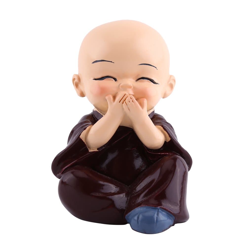 Thur amo 4 Monks Buddha Figurine, Wise Monks Statue Hear No Evil See No Evil Speak No Evil Statue Wealth Lucky Figurine Happy Face Buddha Car Interior Decor Desk Ornament Shelf Display