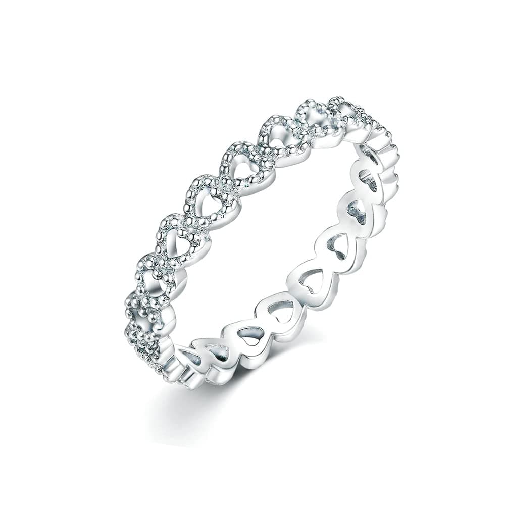 925 Sterling Silver Bezel Hearts Stackable Ring Band for Women - Made in Italy Comes With a Gift Box