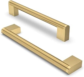 FURNIWARE 10 Pack Cabinet Pulls, Hardware Drawer Handles, Stainless Steel Kitchen Cabinet Door Handles Pull, Brass-160mm(6.3 Inch) Hole Center