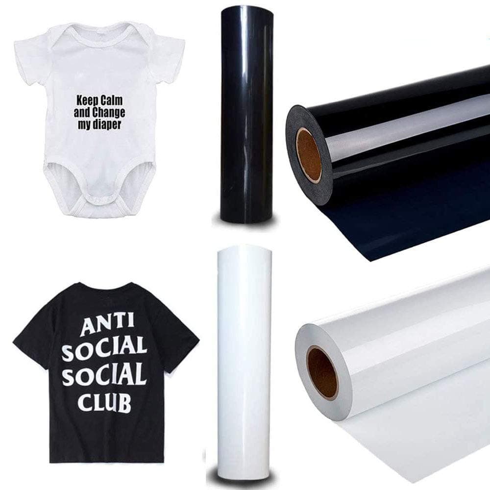 HTV Heat Transfer Vinyl 2 Roll 30 x 100 cm Permanent Iron On Vinyl. Compatible with Cricut, Silhouette or Any Cutter(Black and White)