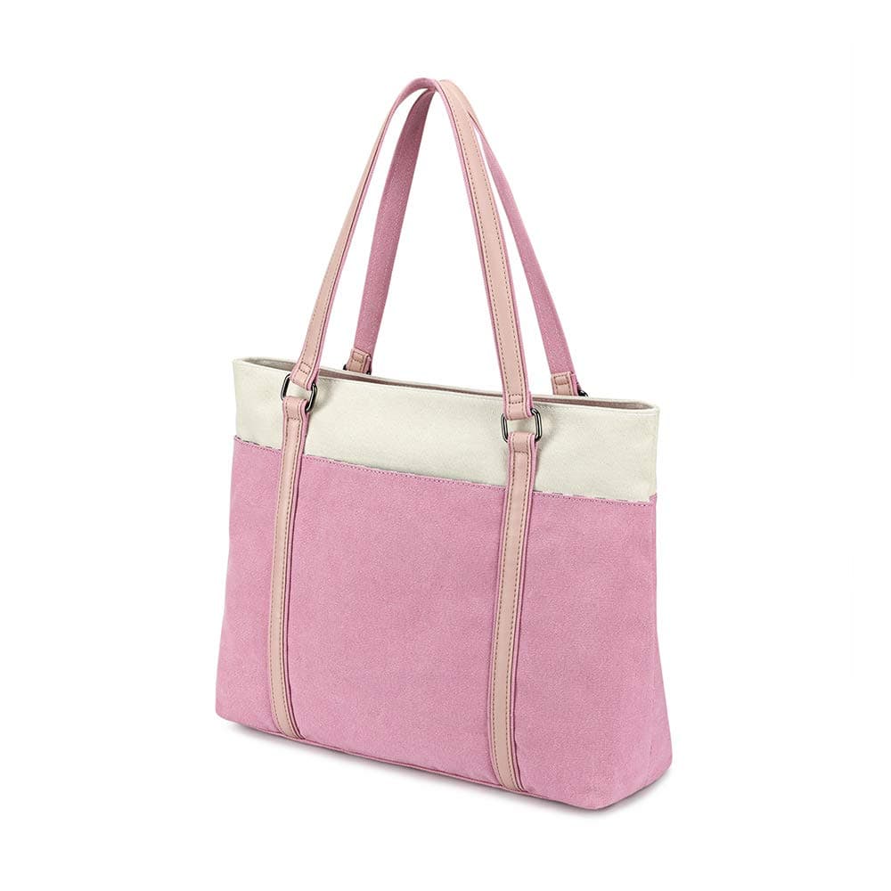 Plambag Women's Laptop Tote Bag, Canvas 15.6" Computer Work Office Handbag (Pink)