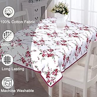 Table Cloth for 6 Seater Dining Table-Pink and White