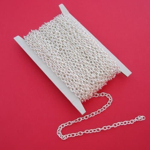 BeadsTreasure15ft Spool-Bright Silver Plated Round Cable Unfinished Chain-3x2x0.6mm Jewelry Making Supply