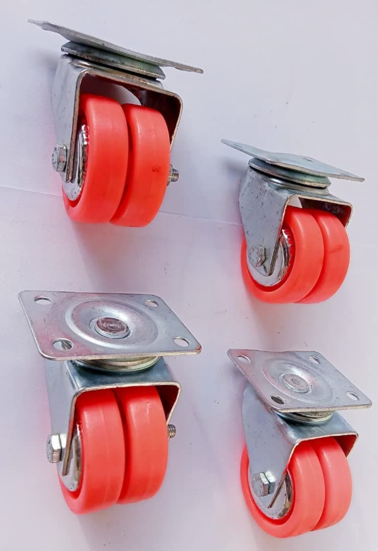 castersman 2 Inch PT Double Wheel Puff Castor - Heavy Duty 360 Degree Swivel Double Castor Wheel 50 mm Top Plate for Office Trolley,Furniture - Set of 4(Screw & Washer also Included)
