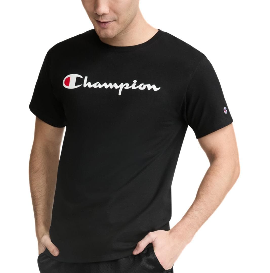 Champion Men's Classic Script Graphic Short Sleeve T-Shirt, Standard Fit, Script Logo, Available in Regular and Big & Tall