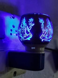 Kapur Dani Electrical Camphor Diffuser. Glass Kapoor Dhani & Essential Oil Diffuser with On Off Switch to Toggle Between Burner & Lamp (Shiva)